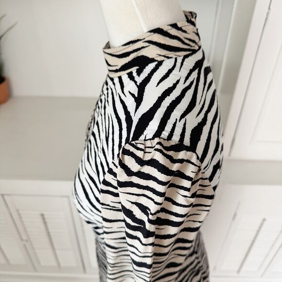 A.L.C. Black Beige Silk Kennedy Tiger-Printed Shift Midi Dress Size 4 - Picture 6 of 9